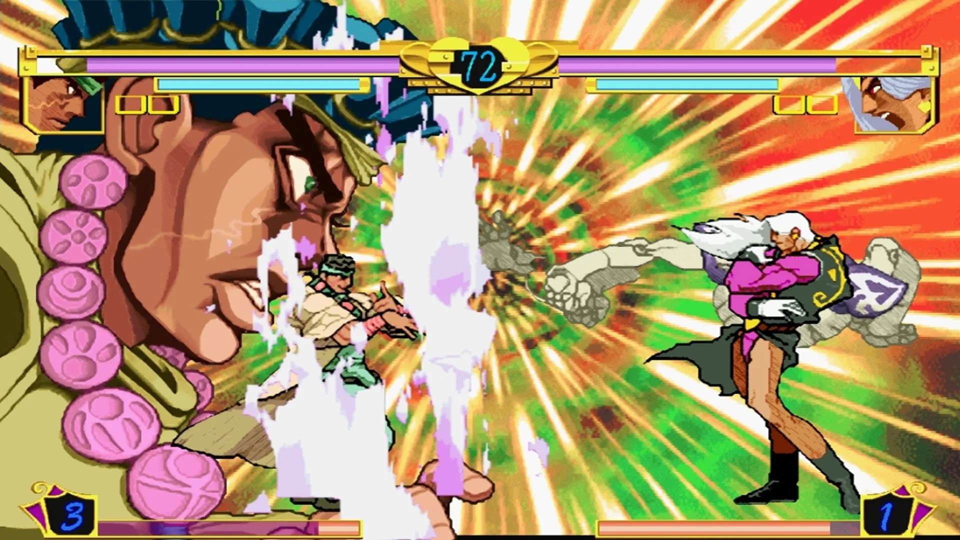 Ảnh chụp màn hình một trận đấu trong game Jojo trên Dreamcast