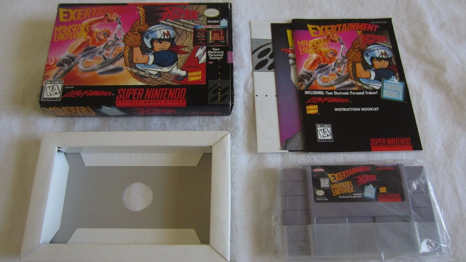Bao bì hộp game Exertainment Mountain Bike Rally/Speed Racer hiếm cho Super Nintendo