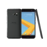 Điện thoại HTC 10 màu bạc với cạnh vát đặc trưng trên nền tối