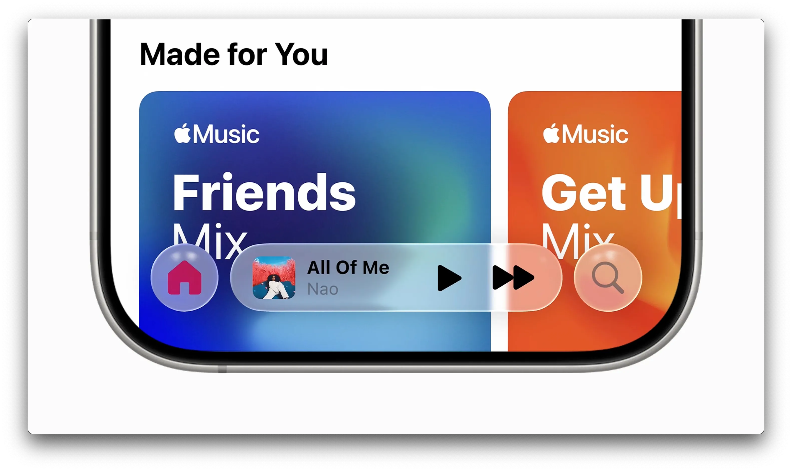 Giao diện các thành phần hệ thống Apple (như Control Center) hiển thị hiệu ứng Liquid Glass mới trên iOS 26, với độ trong suốt và phản chiếu.