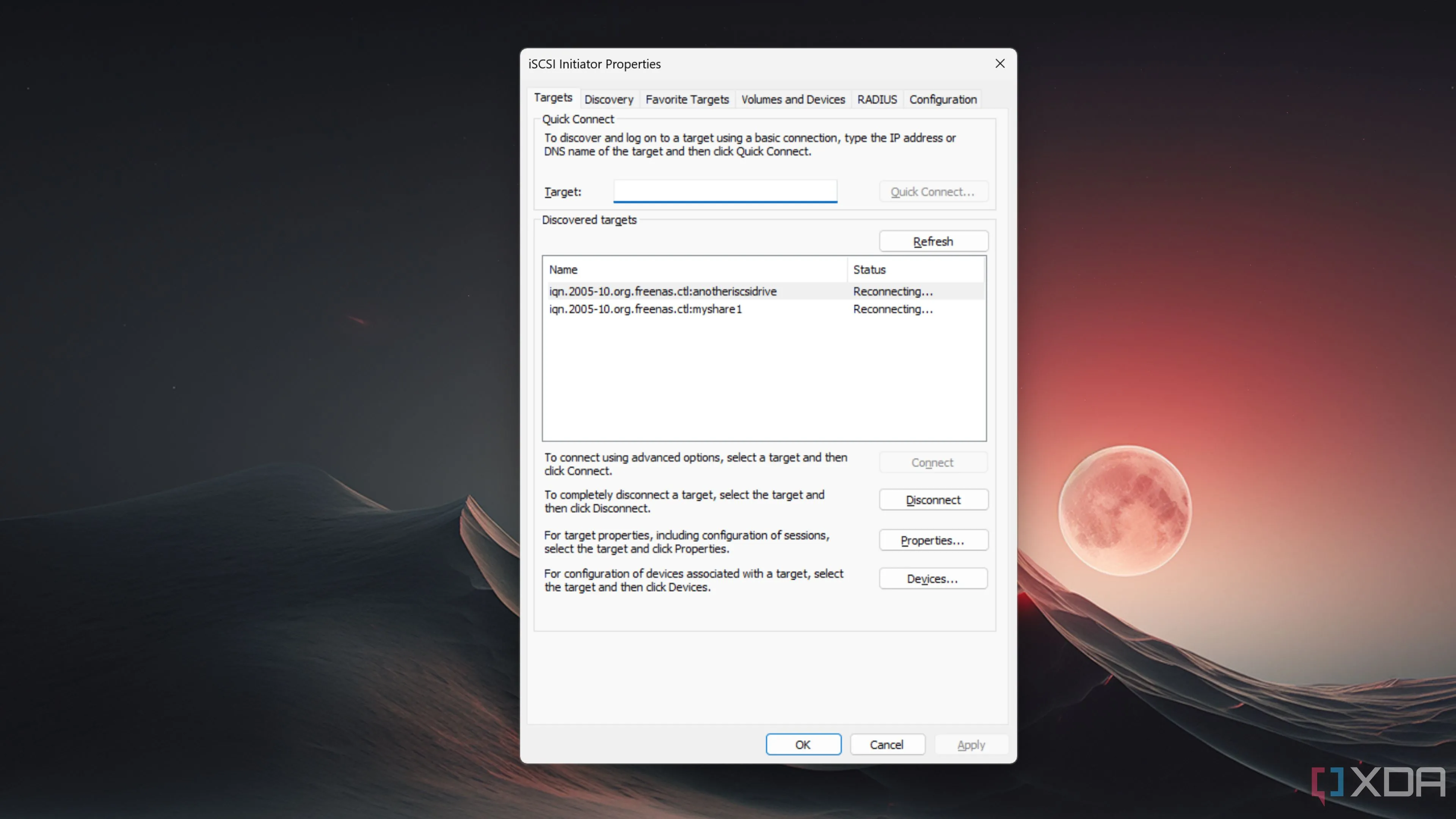 Giao diện iSCSI Initiator trên Windows 11, cài đặt kết nối iSCSI