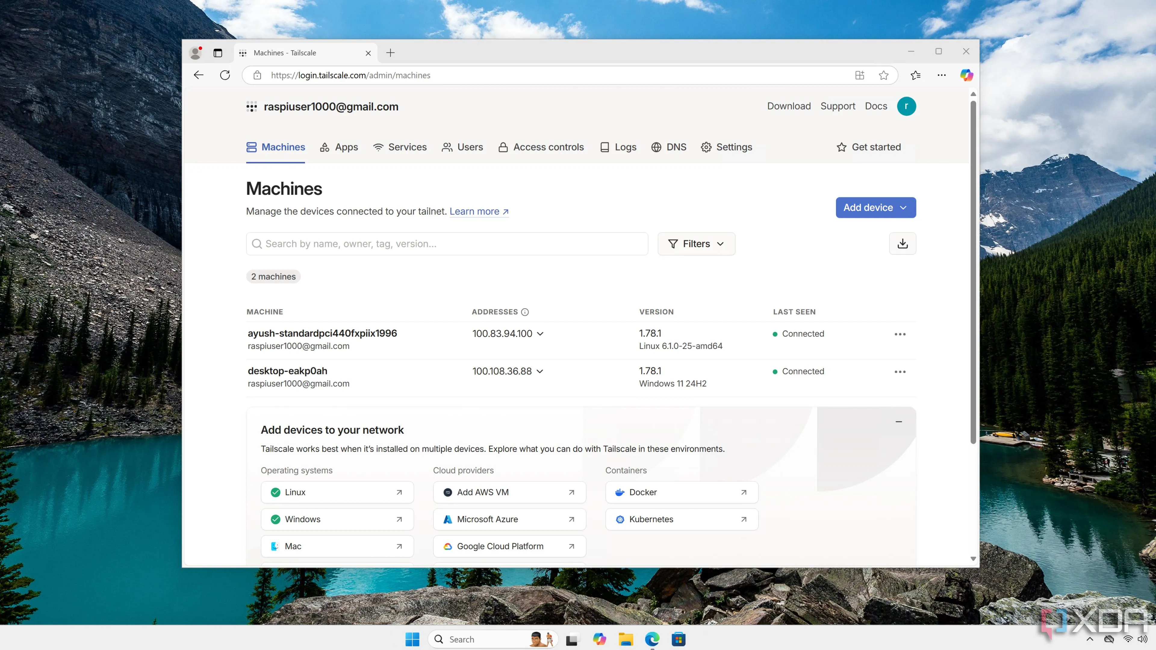 Giao diện web của Tailscale