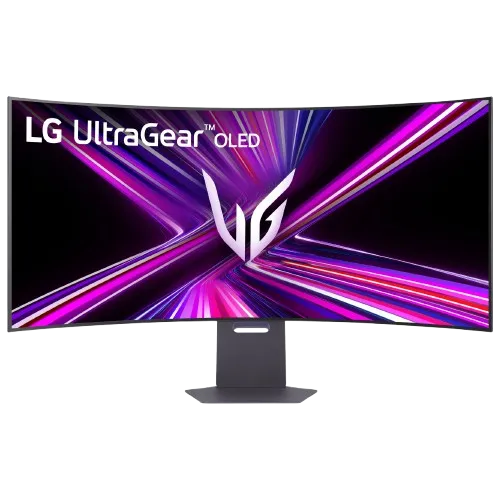 Màn hình LG UltraGear 5K2K OLED 45 inch cong 800R nhìn từ mặt trước.