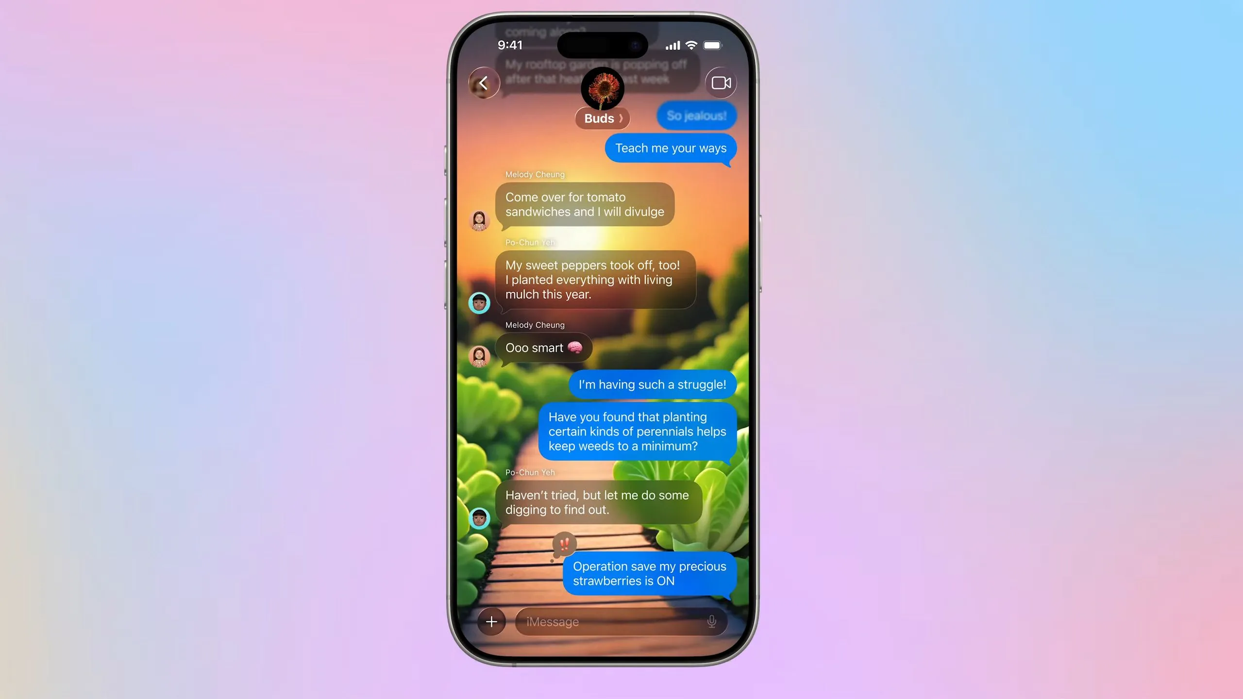 Tính năng hình nền cuộc trò chuyện nhóm trong ứng dụng Tin nhắn trên iOS 26.