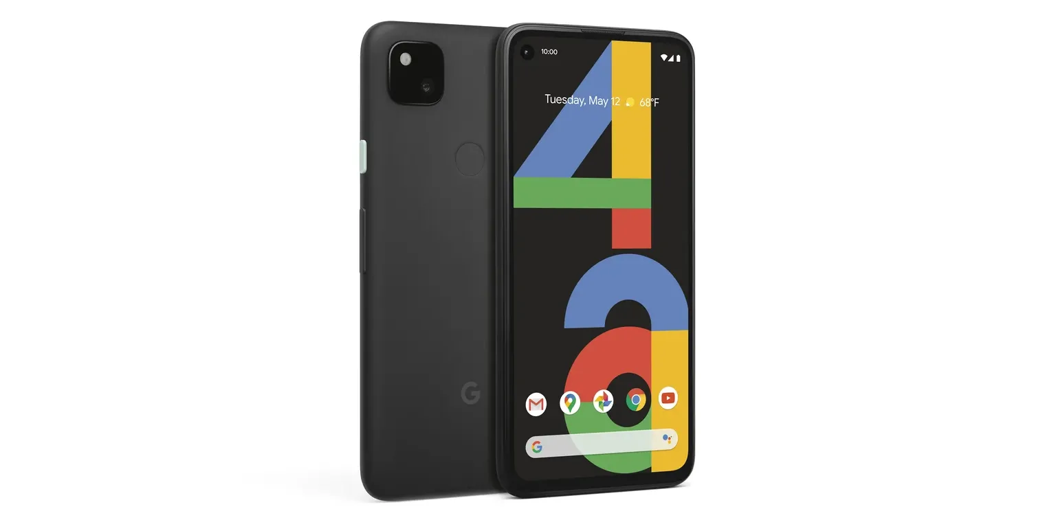 Điện thoại Google Pixel 4a với thiết kế mặt trước và mặt sau rõ nét