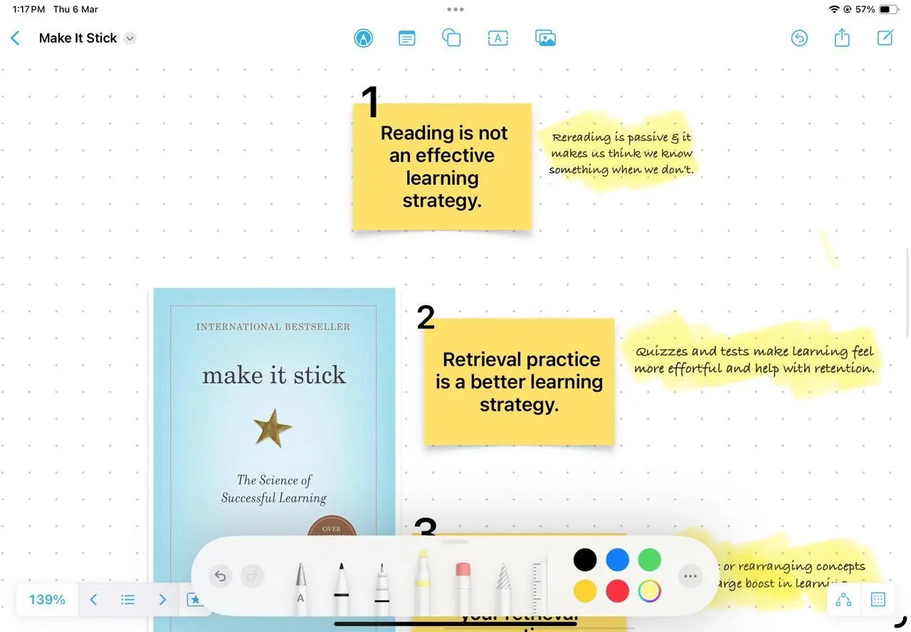 Ghi chú các chương sách bằng Sticky Notes trong Freeform để tạo mục lục trực quan.