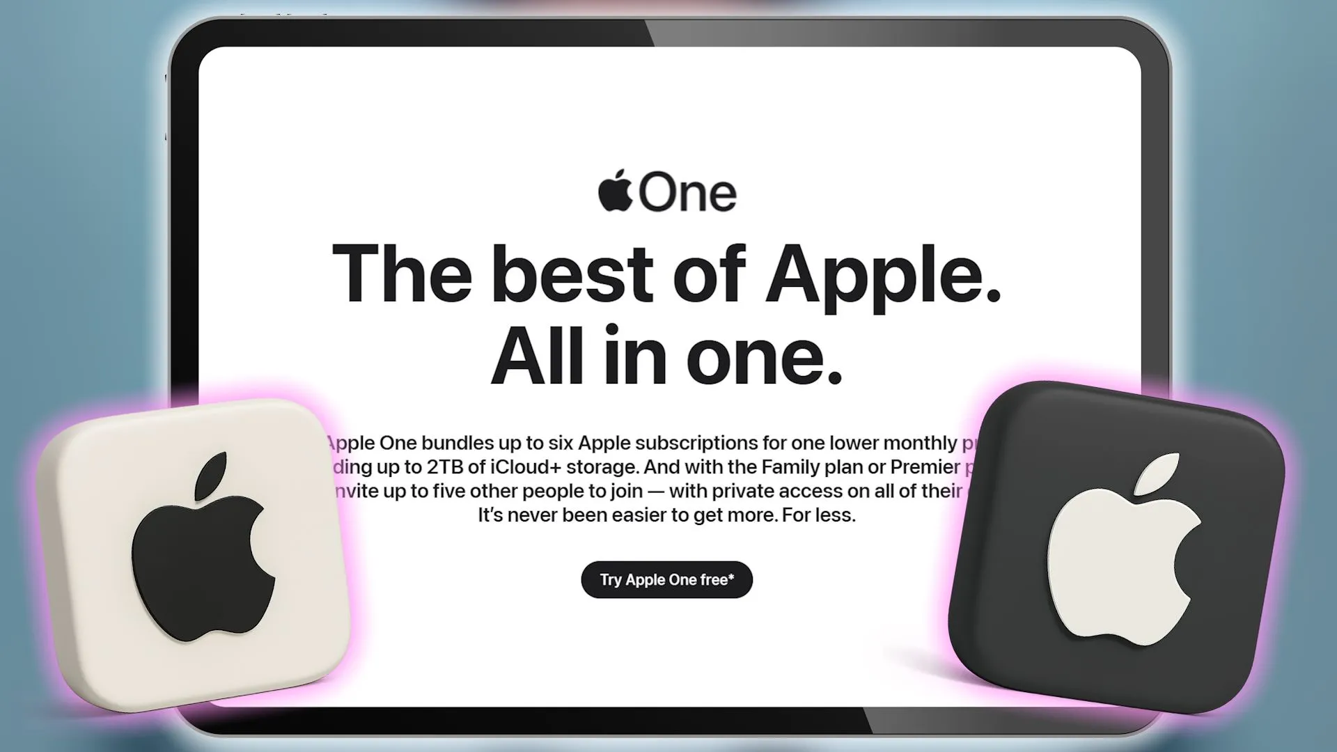 Giao diện đăng ký AppleCare One trên màn hình máy tính bảng với biểu tượng Apple và các tùy chọn gói bảo hiểm.