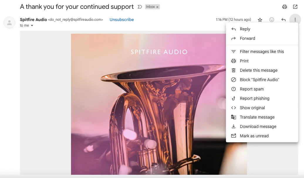 Giao diện email thông thường trong Gmail, minh họa điểm bắt đầu để kiểm tra mã nguồn email.