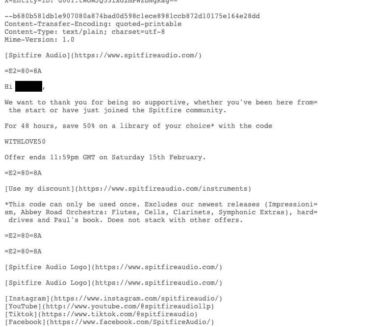 Mã HTML hiển thị khi xem Source View của một email hợp lệ, cho thấy nội dung sạch và không bị thao túng.