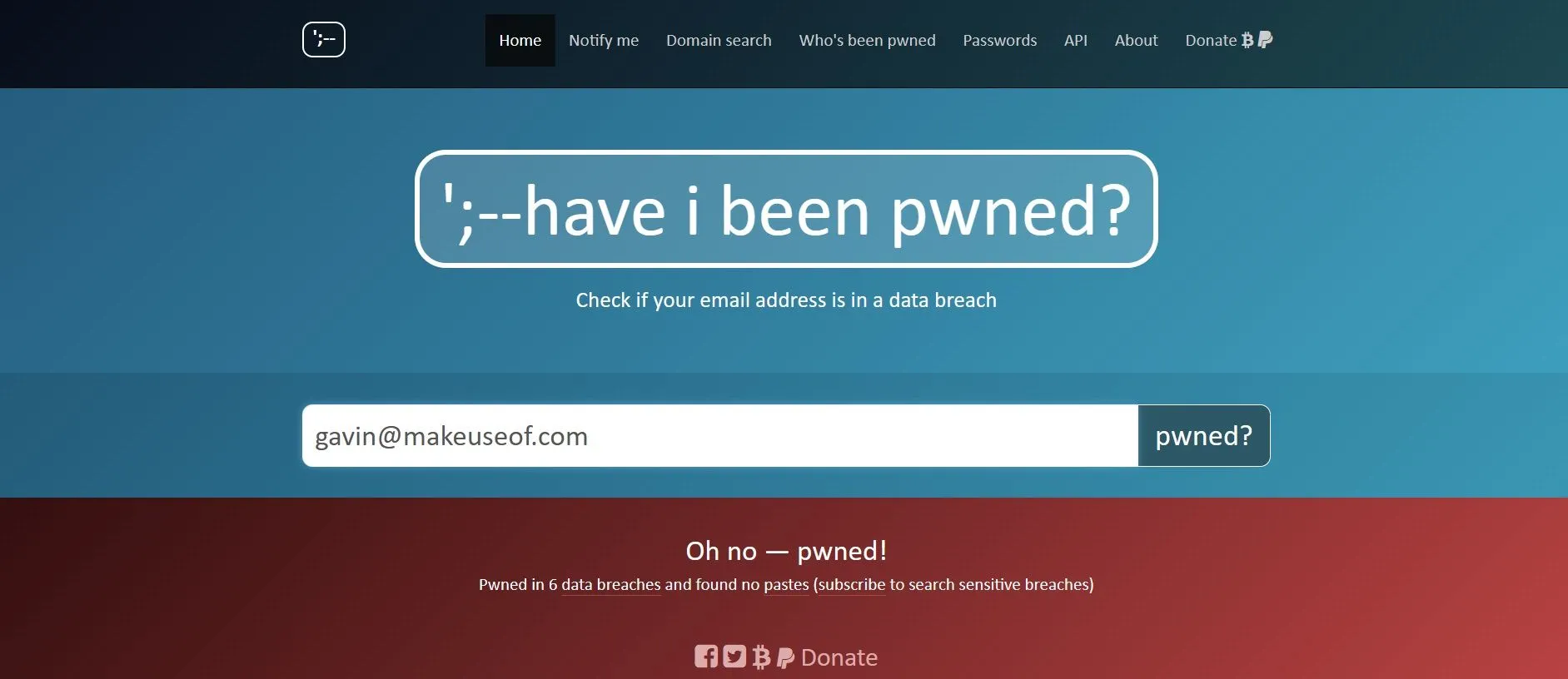 Màn hình kết quả tìm kiếm trên Have I Been Pwned hiển thị thông báo tài khoản không bị rò rỉ.