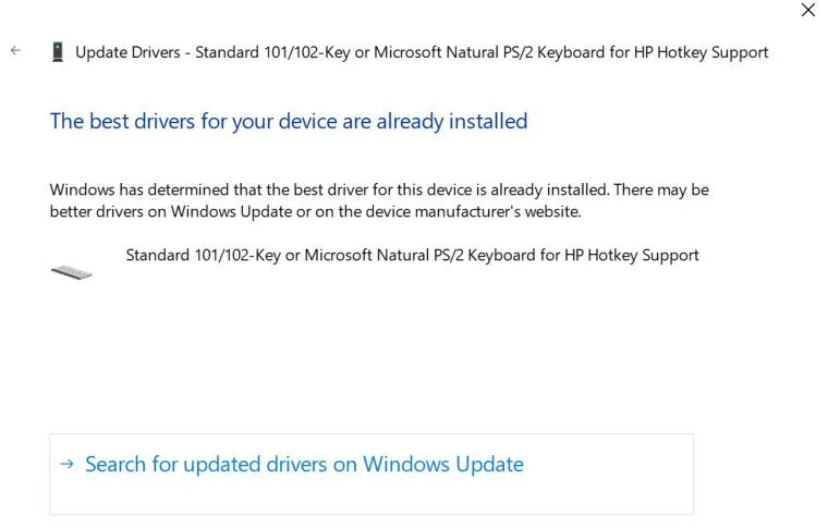 Tìm kiếm driver cập nhật thông qua Windows Update