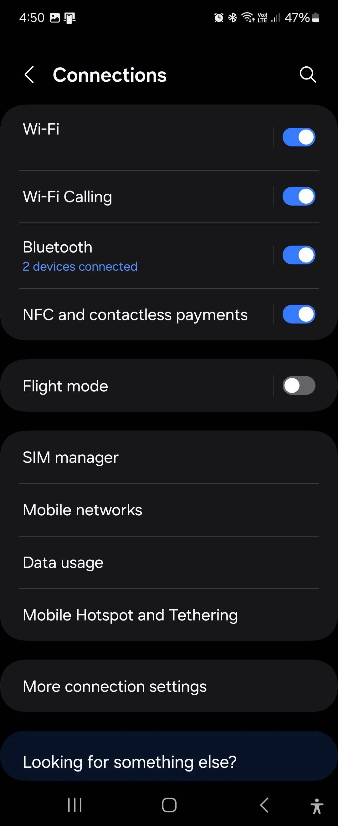 Ảnh chụp màn hình cài đặt Kết nối trên One UI 6.12 của Samsung Galaxy