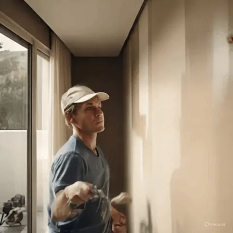 Ảnh động GIF một người đàn ông đang lăn sơn lên tường chuyển động