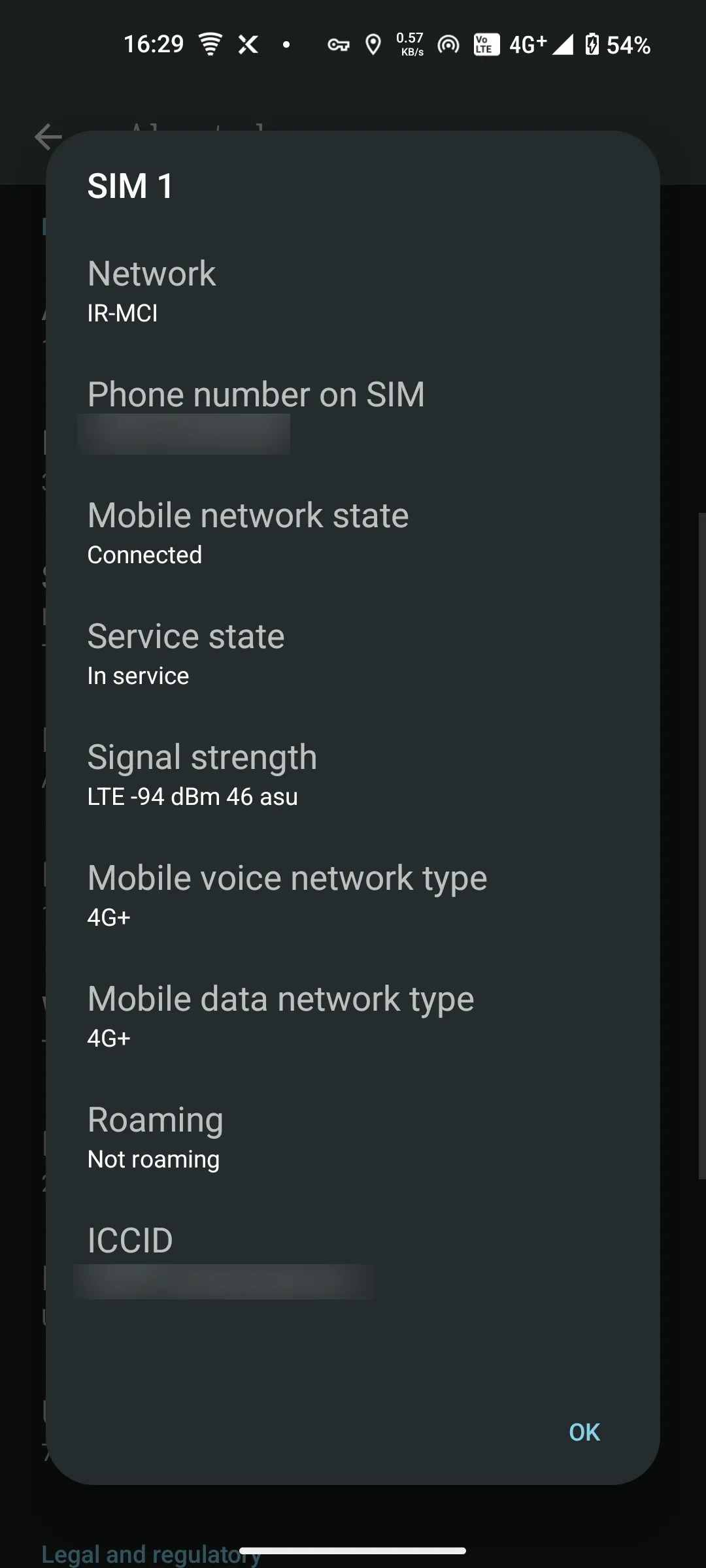 Các chỉ số tín hiệu di động chi tiết được hiển thị trên Nothing Phone, bao gồm RSRP, RSRQ và SINR.