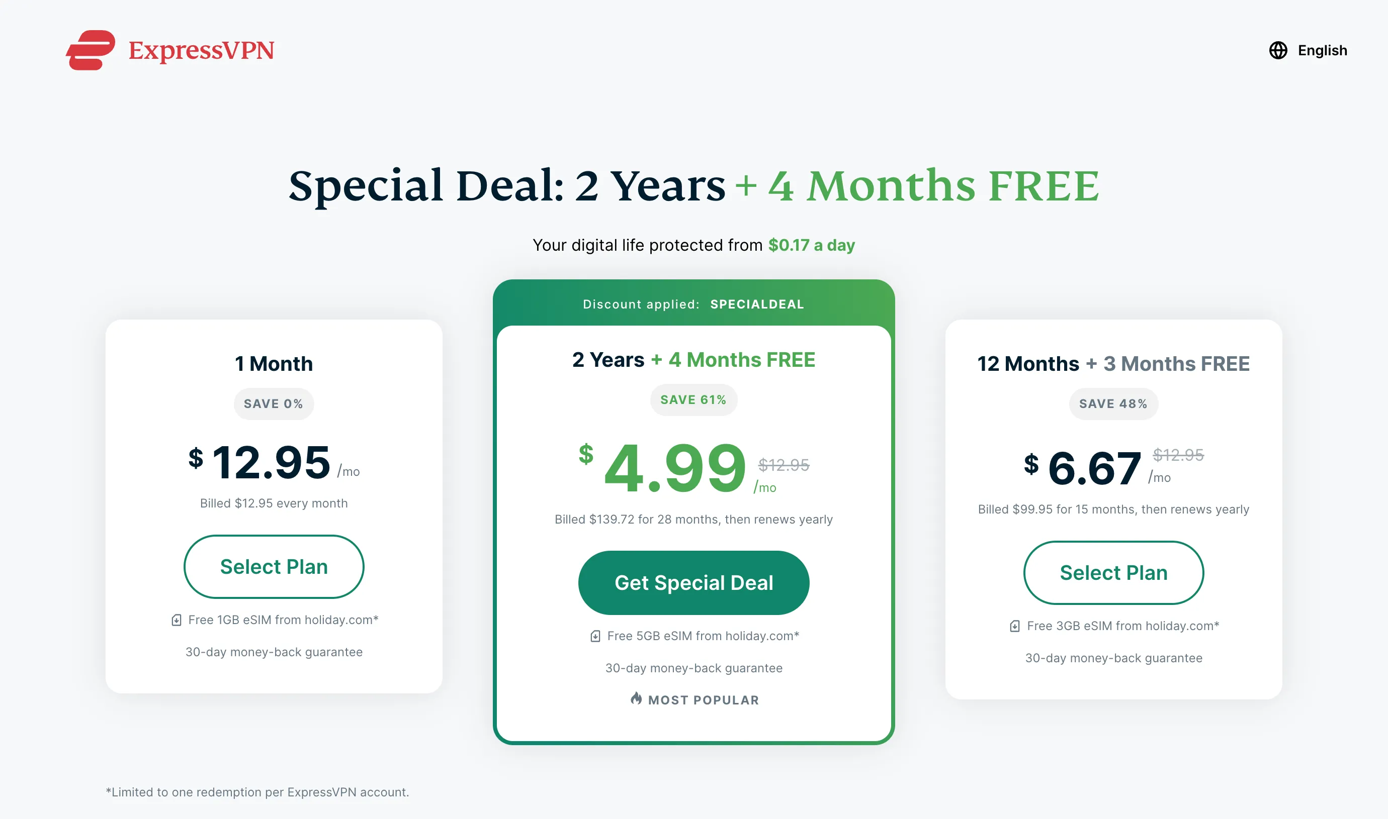 Các gói đăng ký ExpressVPN với ưu đãi khi cam kết dài hạn