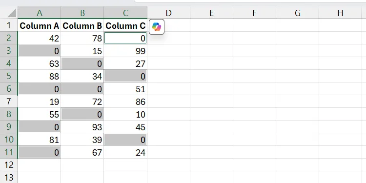 Các ô trống được điền dữ liệu tự động bằng tính năng Go to Special