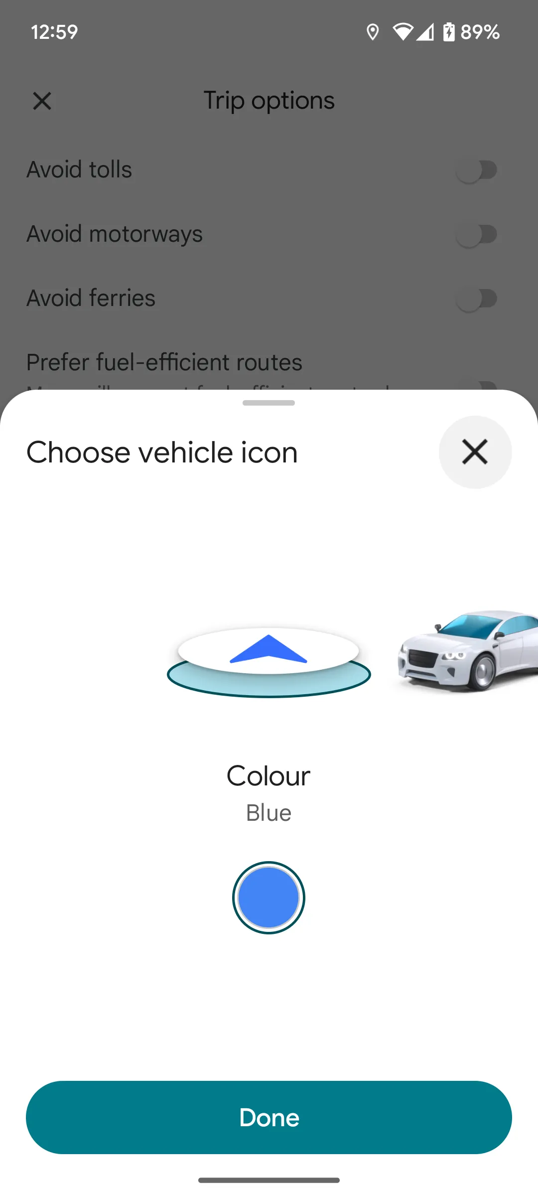 Các tùy chọn biểu tượng xe mặc định và mới trên Google Maps