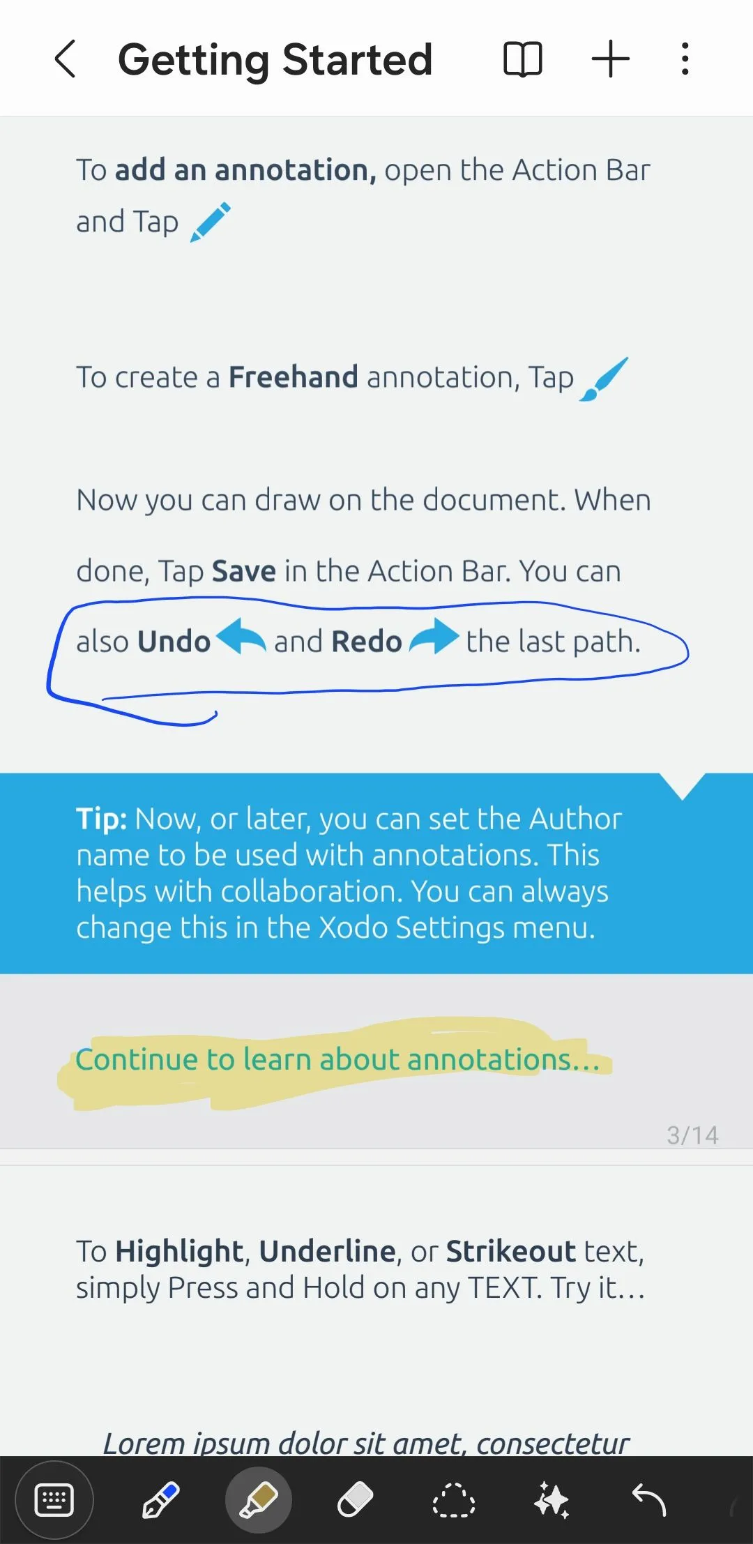 Các tùy chọn chú thích và ghi chú trên file PDF trong ứng dụng Samsung Notes.