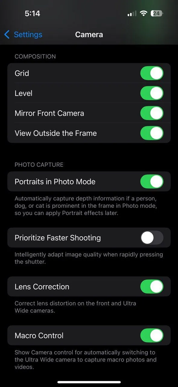 Cài đặt chế độ macro trong camera iPhone 16