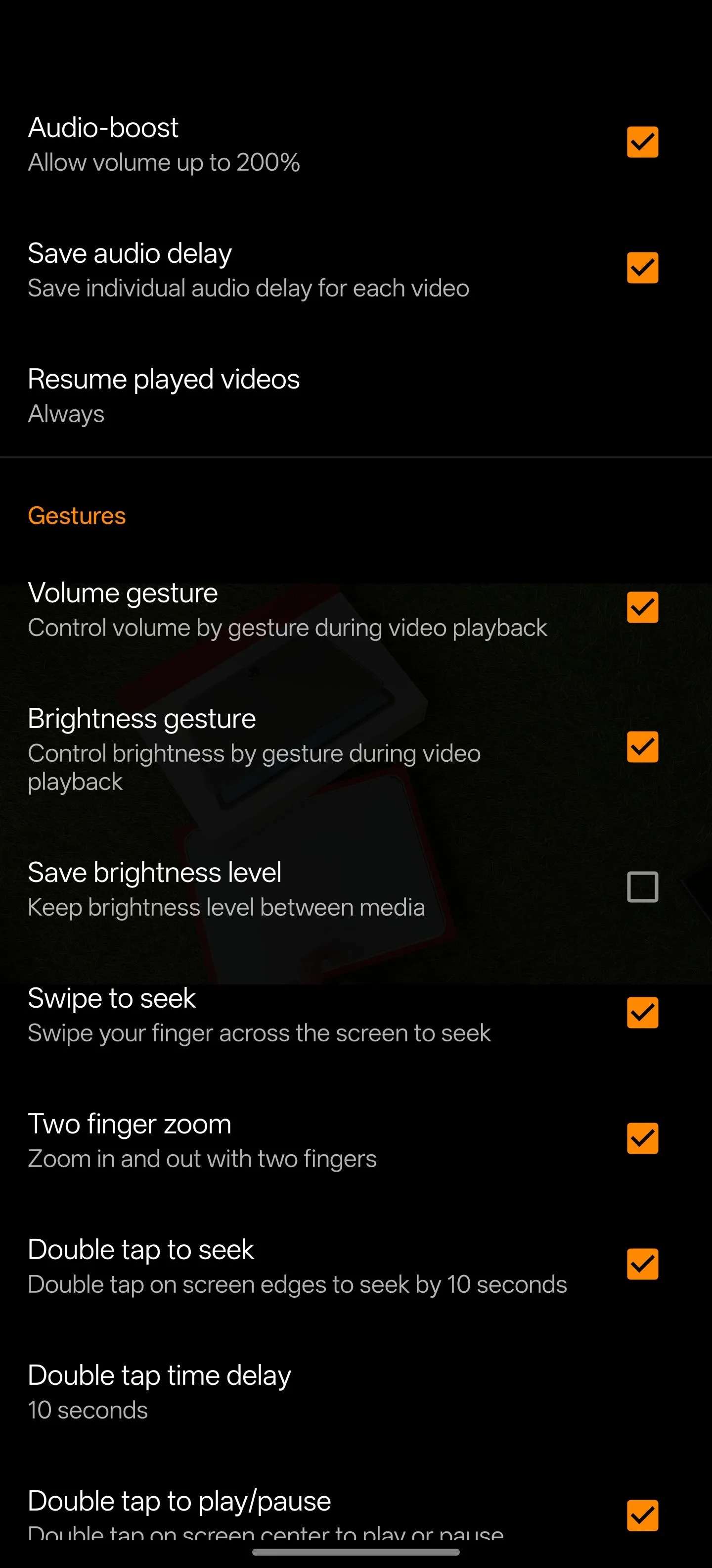 Cài đặt của ứng dụng VLC cho Android