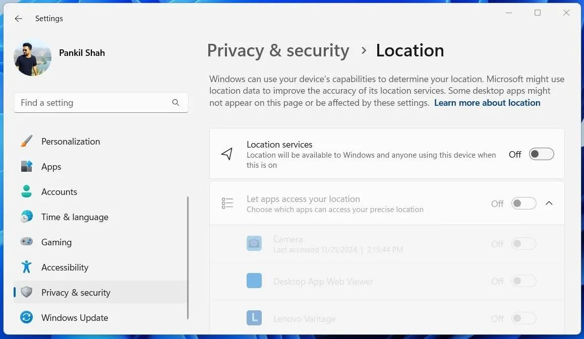 Cài đặt dịch vụ định vị trong ứng dụng Cài đặt Windows 11