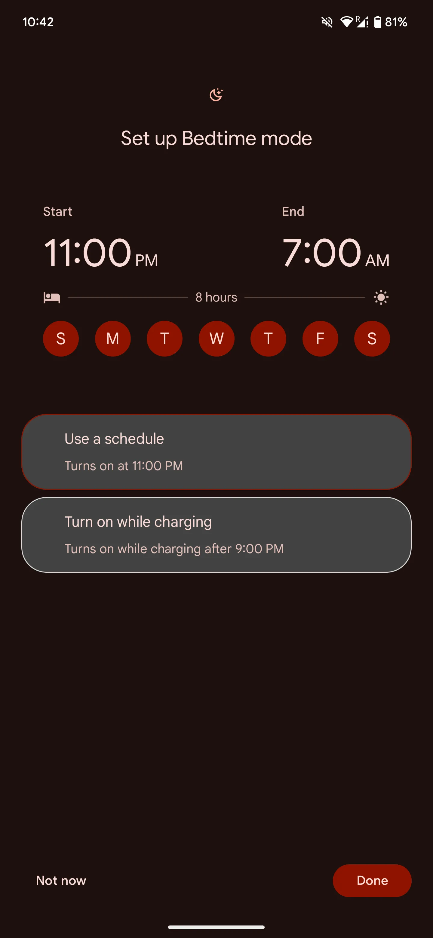 Cài đặt lịch trình tự động bật Chế độ Giờ đi ngủ (Bedtime Mode) theo ngày và giờ.