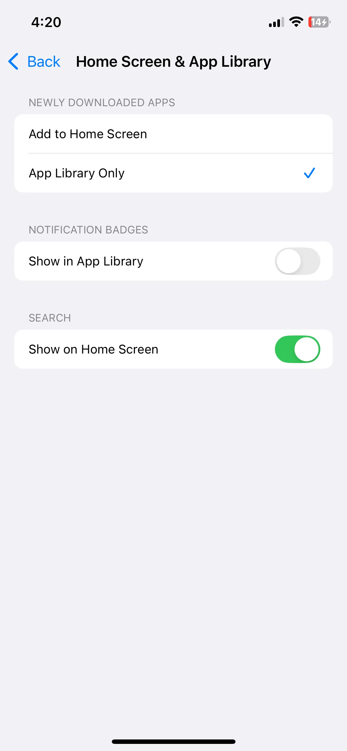 Cài đặt Màn hình chính và Thư viện ứng dụng trên iPhone, cho phép người dùng kiểm soát vị trí hiển thị của các ứng dụng mới.