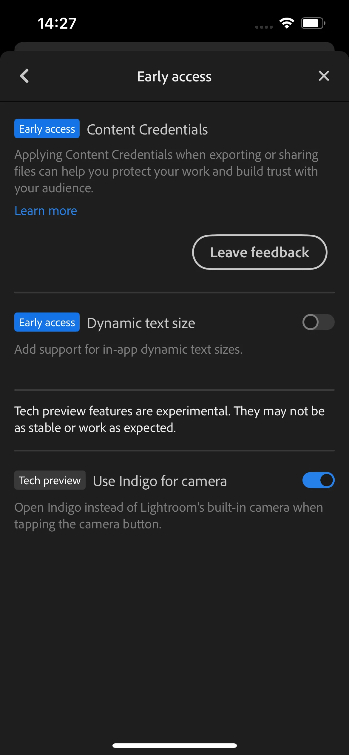 Cài đặt ứng dụng Adobe Lightroom Mobile cho phép tích hợp Project Indigo