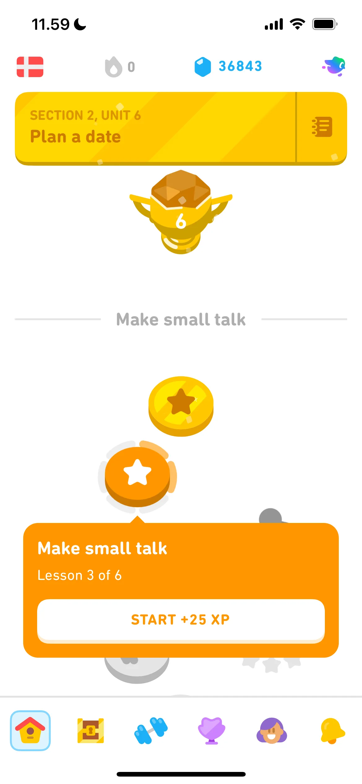 Cây kỹ năng hiển thị các bài học đã hoàn thành trong ứng dụng Duolingo