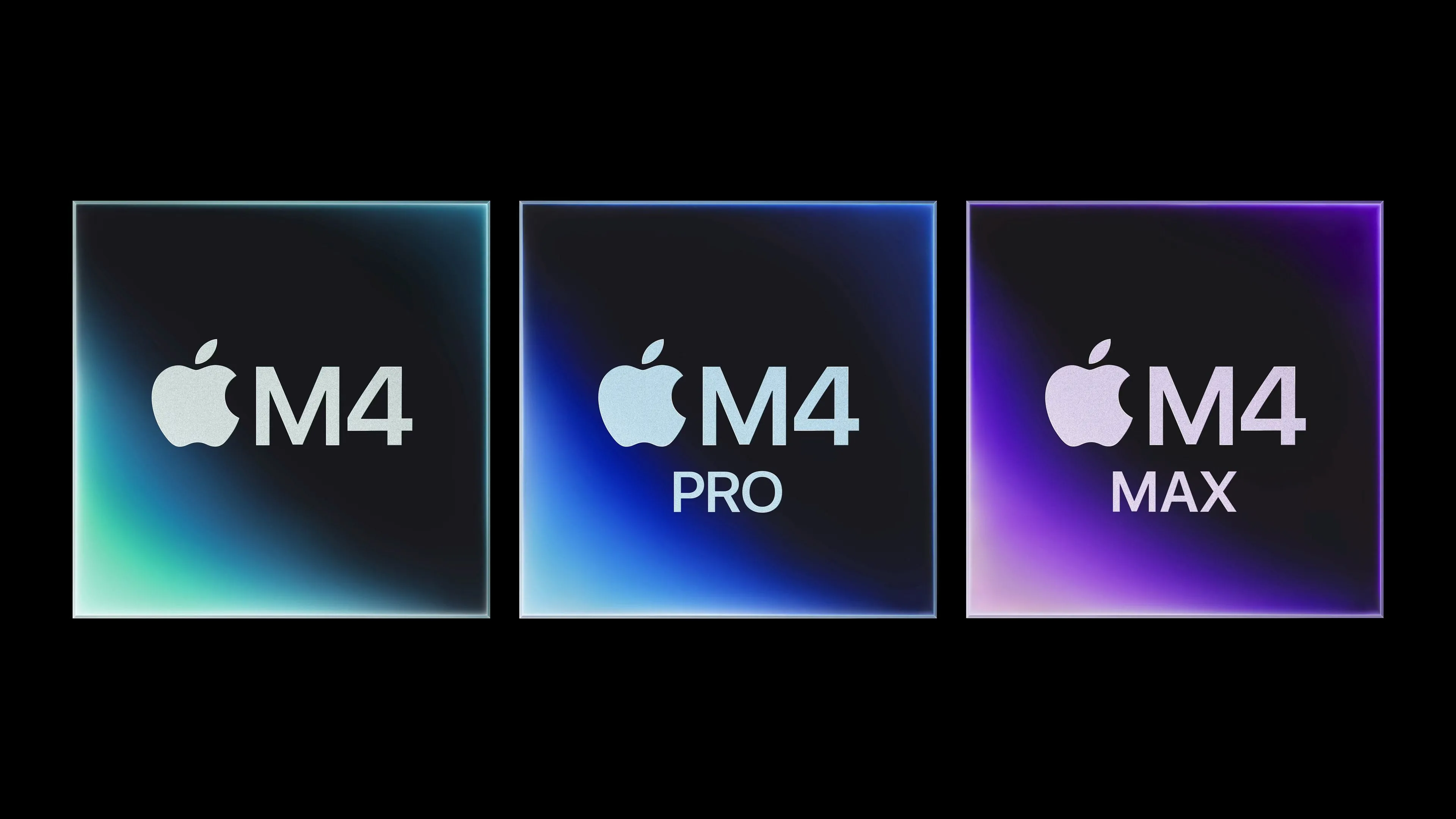 Chip Apple M4, M4 Pro và M4 Max đặt cạnh nhau thể hiện sự tích hợp phần cứng