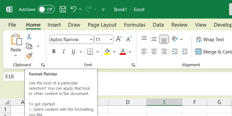 Chọn công cụ Format Painter trong Excel để sao chép định dạng
