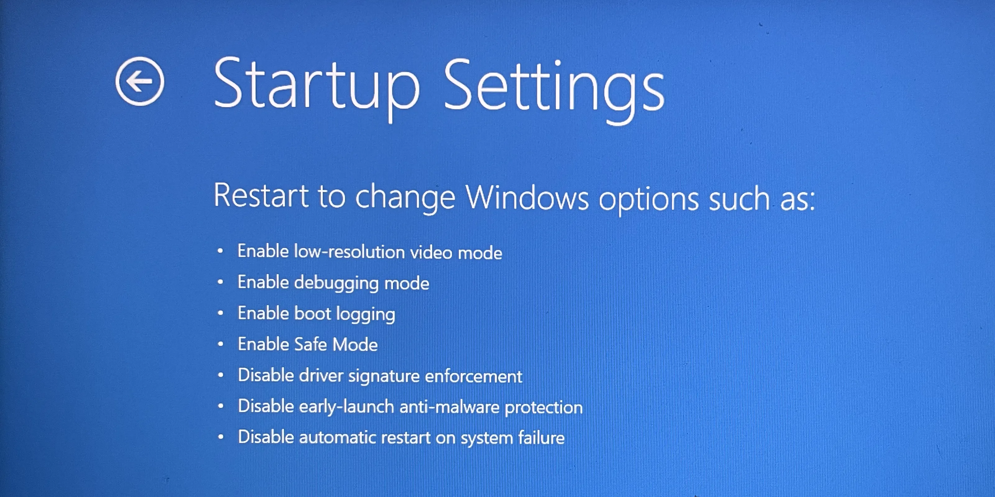 Cửa sổ Cài đặt Khởi động (Startup Settings) trong Windows