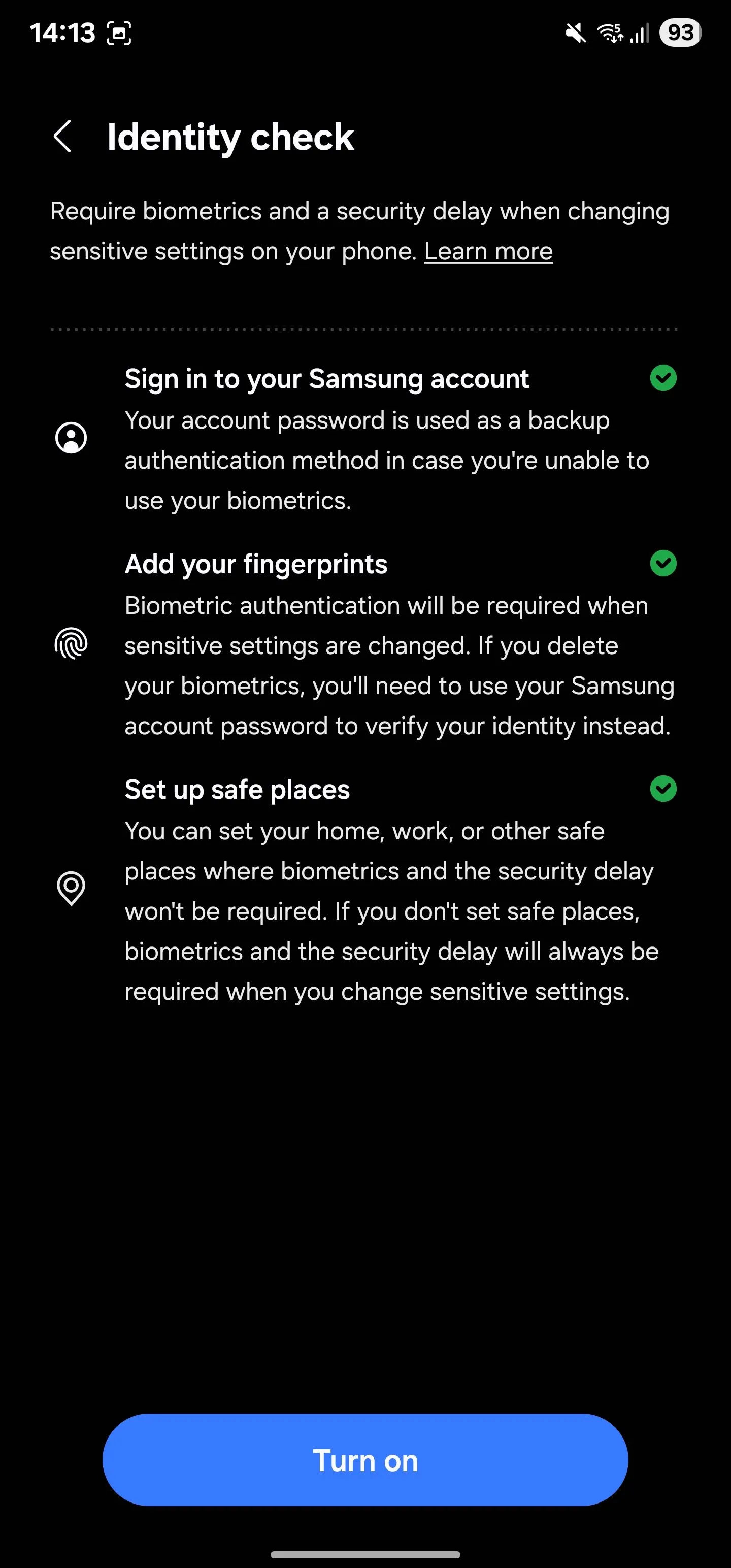 Danh sách kiểm tra các yêu cầu để bật tính năng Identity check trên Samsung Galaxy
