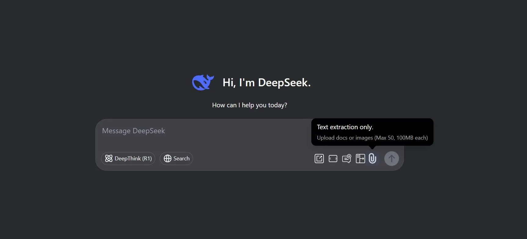 DeepSeek bị giới hạn tính năng tải lên tệp chỉ hỗ trợ văn bản