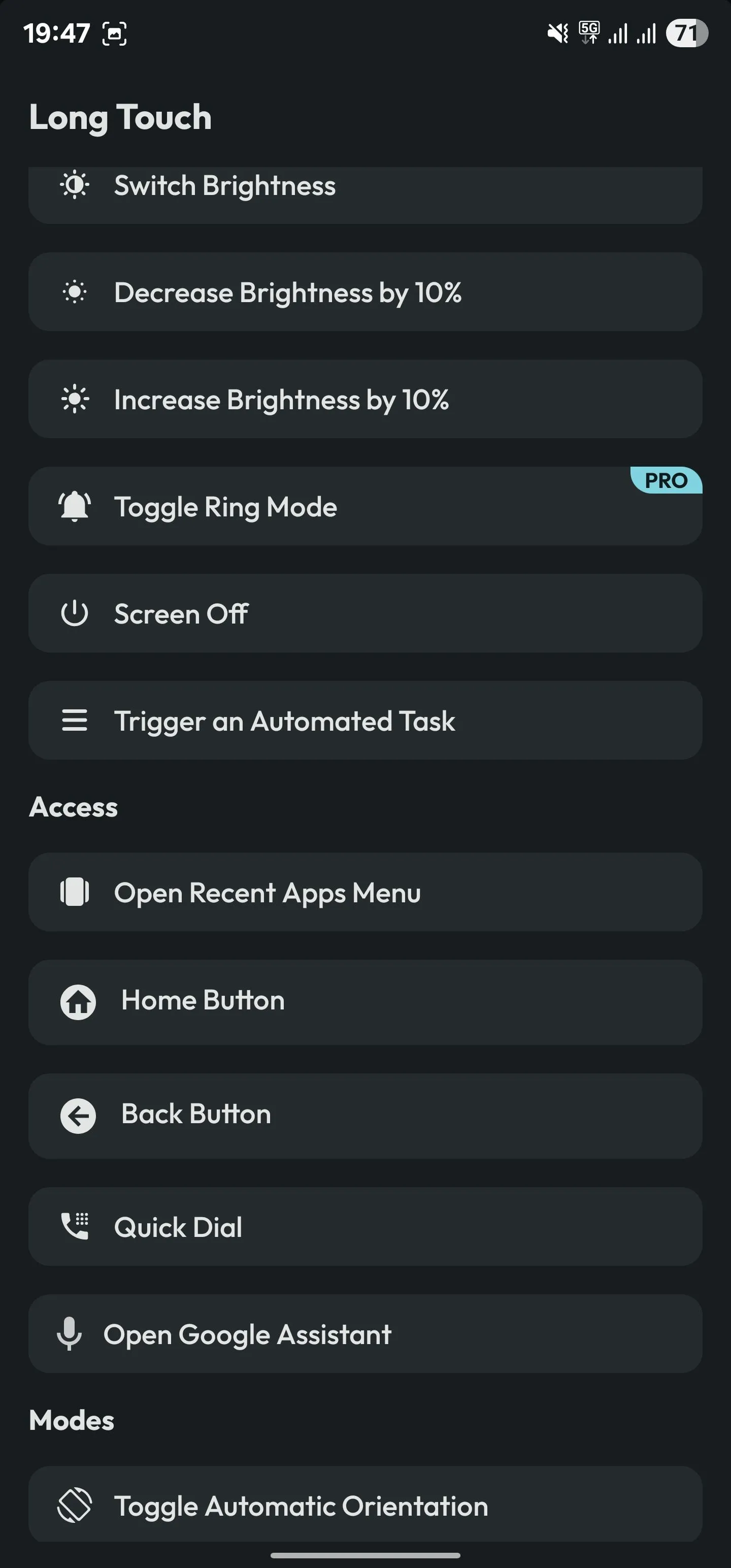 Gán cử chỉ Chạm giữ (Long Touch) cho tác vụ Kích hoạt tác vụ tự động hóa (Trigger an Automated Task).