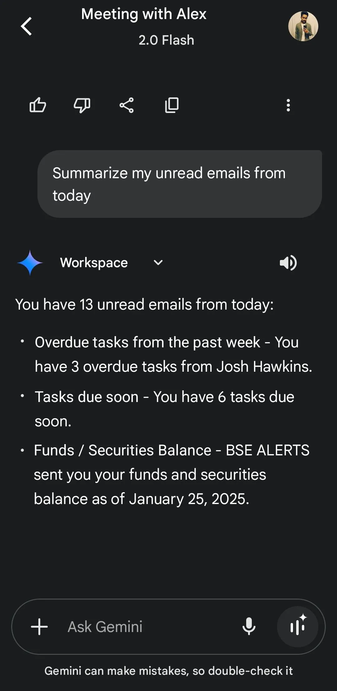 Gemini tóm tắt nhanh các email chưa đọc từ ứng dụng Gmail