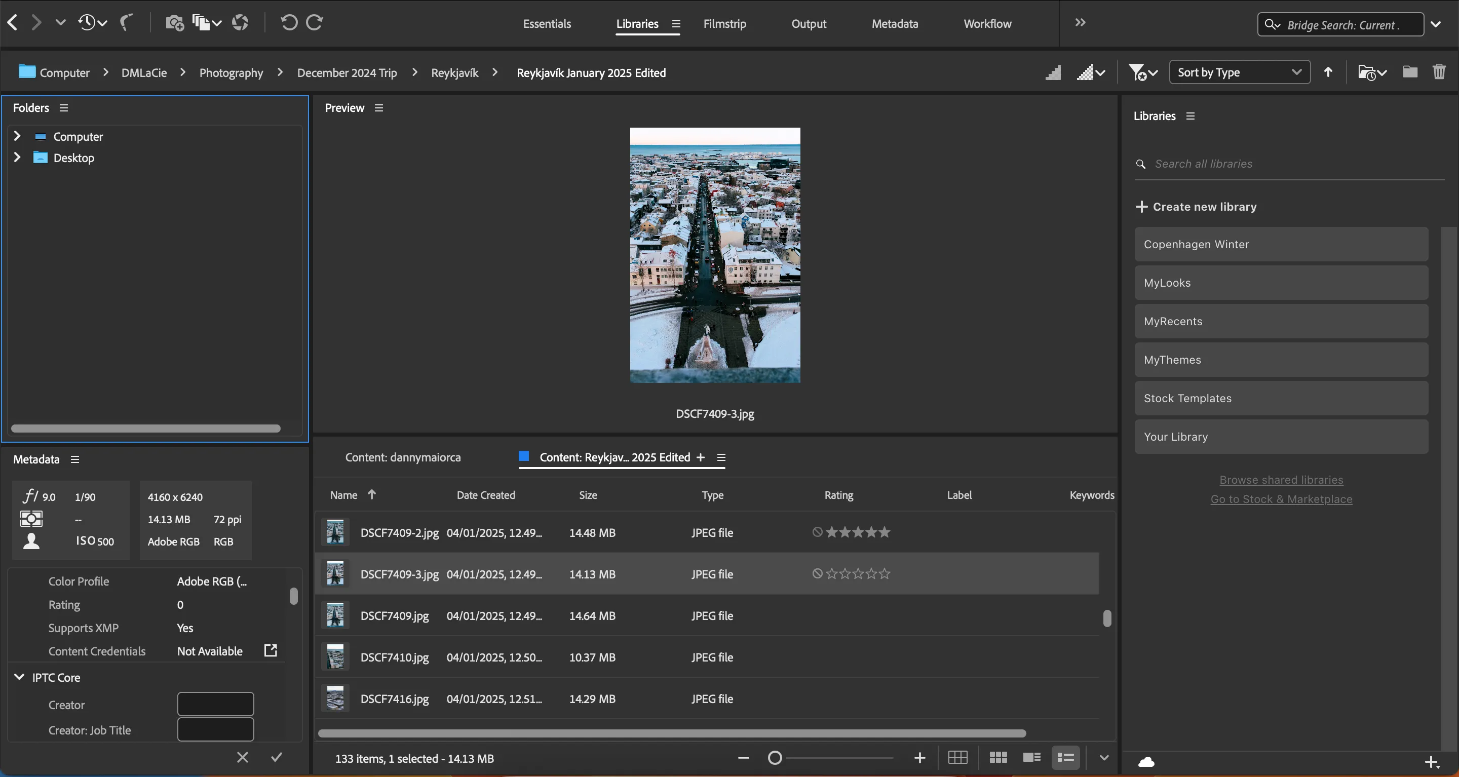 Giao diện Adobe Bridge hiển thị hệ thống đánh giá sao, giúp người dùng ưu tiên và sắp xếp ảnh hiệu quả.