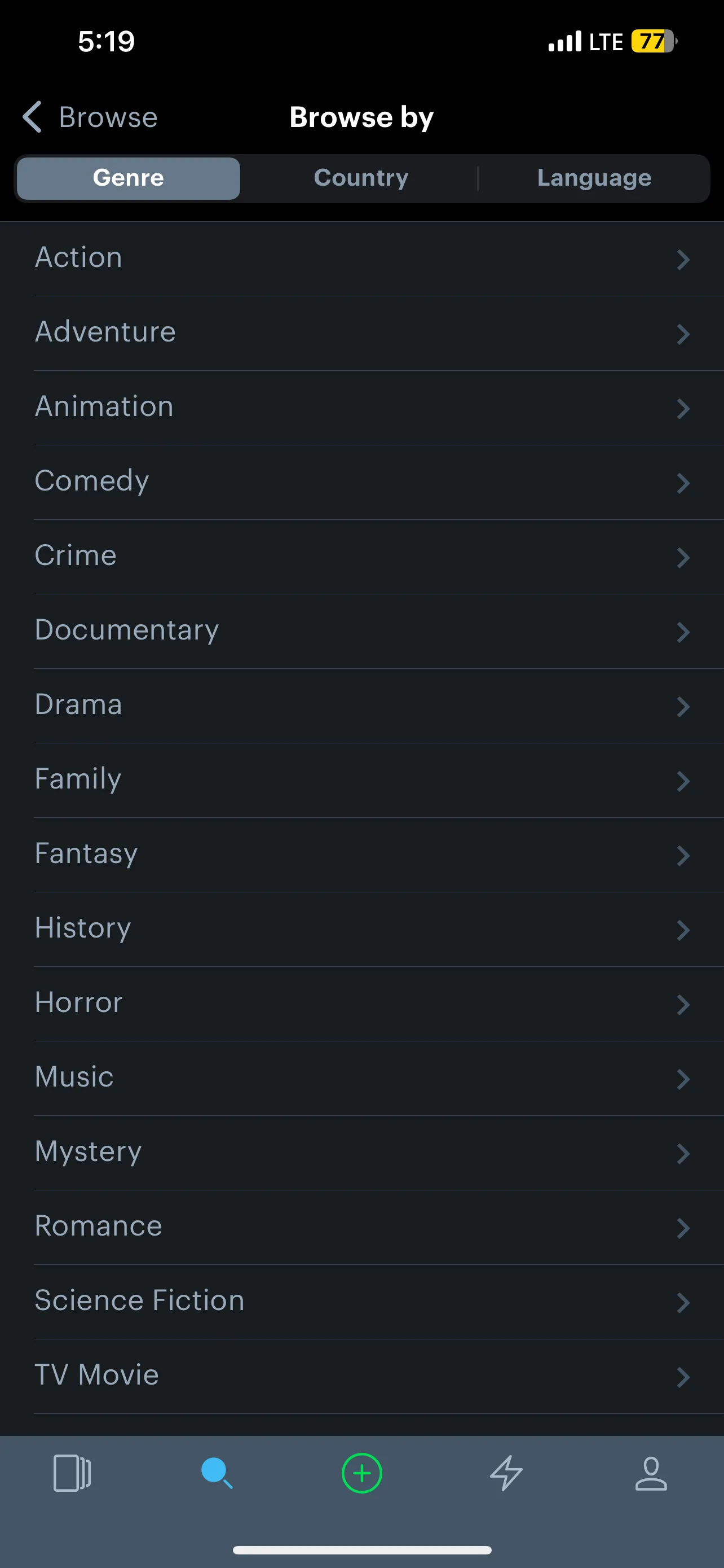 Giao diện bộ lọc tìm kiếm trên Letterboxd với các tùy chọn thể loại phim