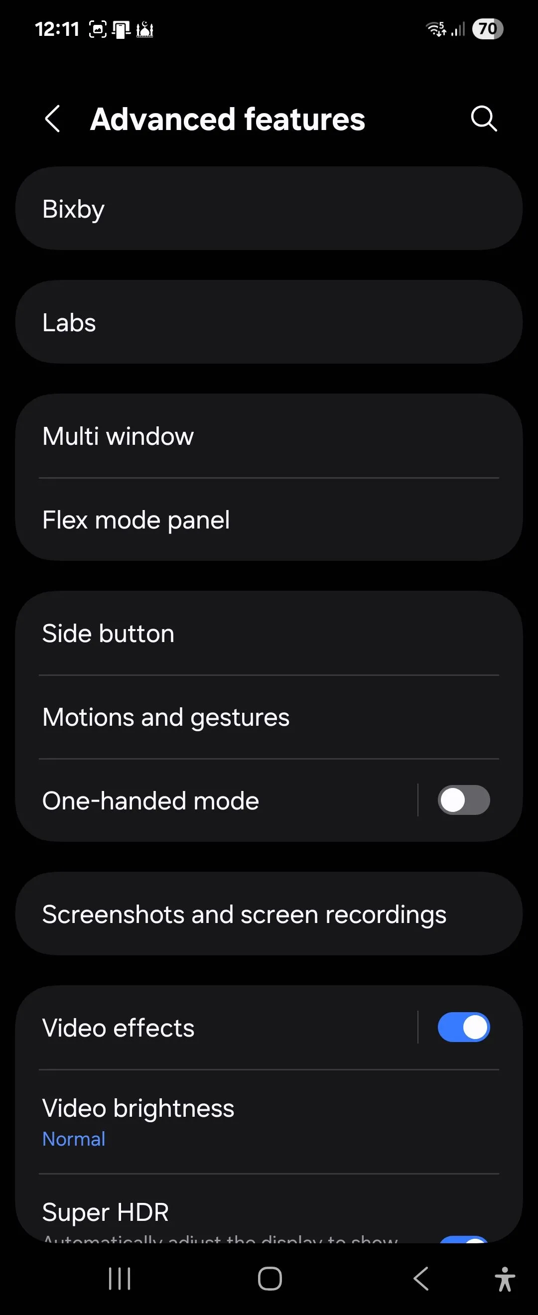 Giao diện cài đặt tính năng nâng cao (Labs) trong One UI 7 trên Samsung Galaxy Z Flip 6