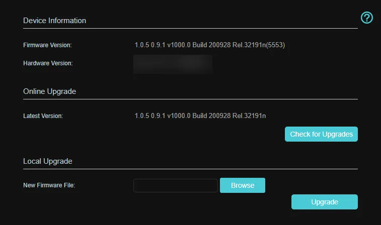 Giao diện cập nhật firmware của router TP-Link, minh họa việc cập nhật bảo mật cho thiết bị mạng.