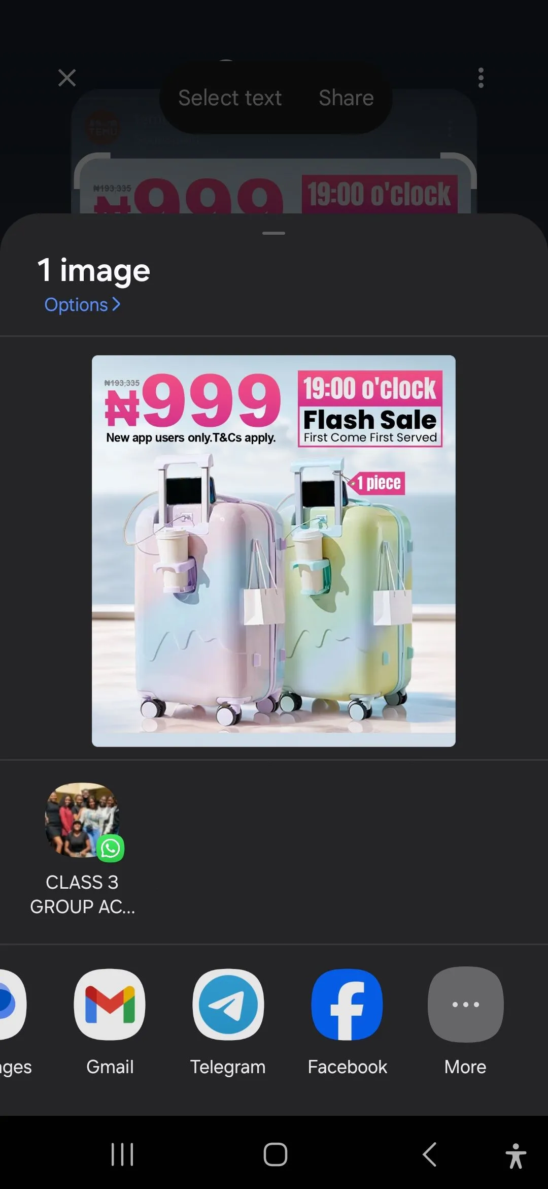 Giao diện chia sẻ nhanh chóng nội dung đã chụp từ màn hình bằng Circle to Search