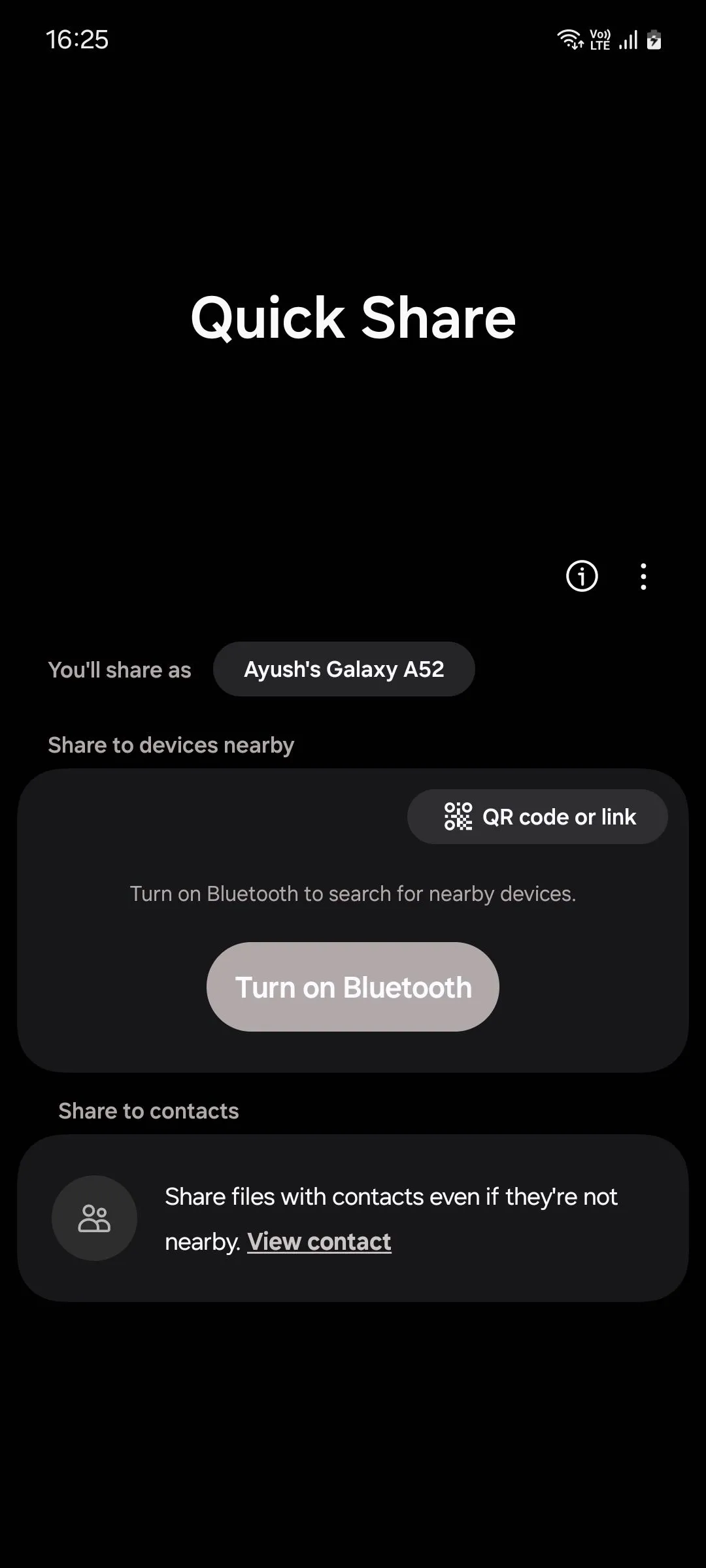 Giao diện chính Samsung Quick Share hiển thị các tùy chọn chia sẻ file