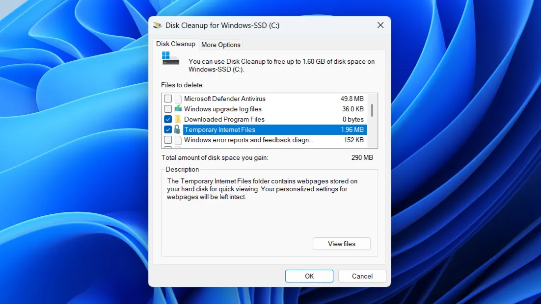 Giao diện công cụ Dọn Dẹp Ổ Đĩa (Disk Cleanup) trên Windows, cho phép người dùng giải phóng dung lượng bộ nhớ.