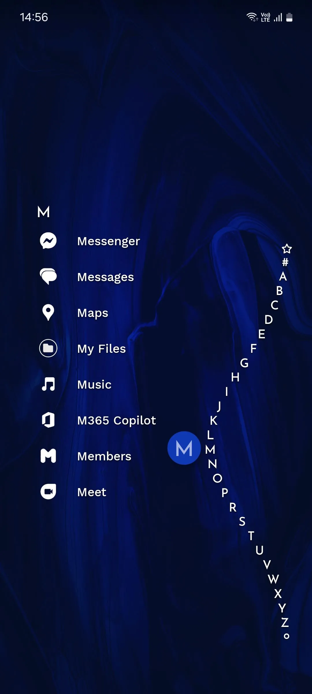 Giao diện danh sách ứng dụng cuộn theo chữ cái của Niagara Launcher