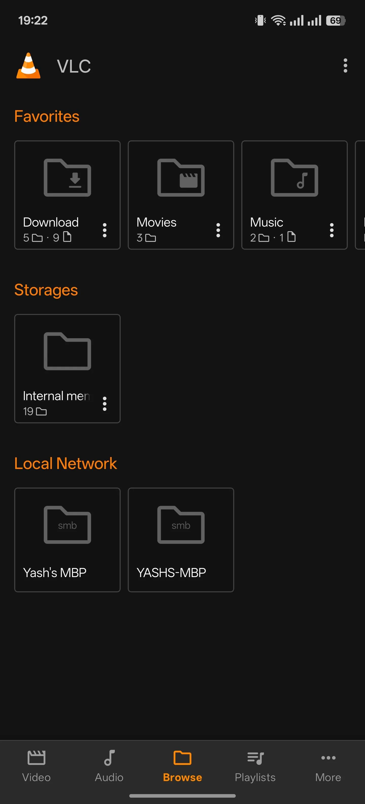 Giao diện duyệt tệp của ứng dụng VLC cho Android