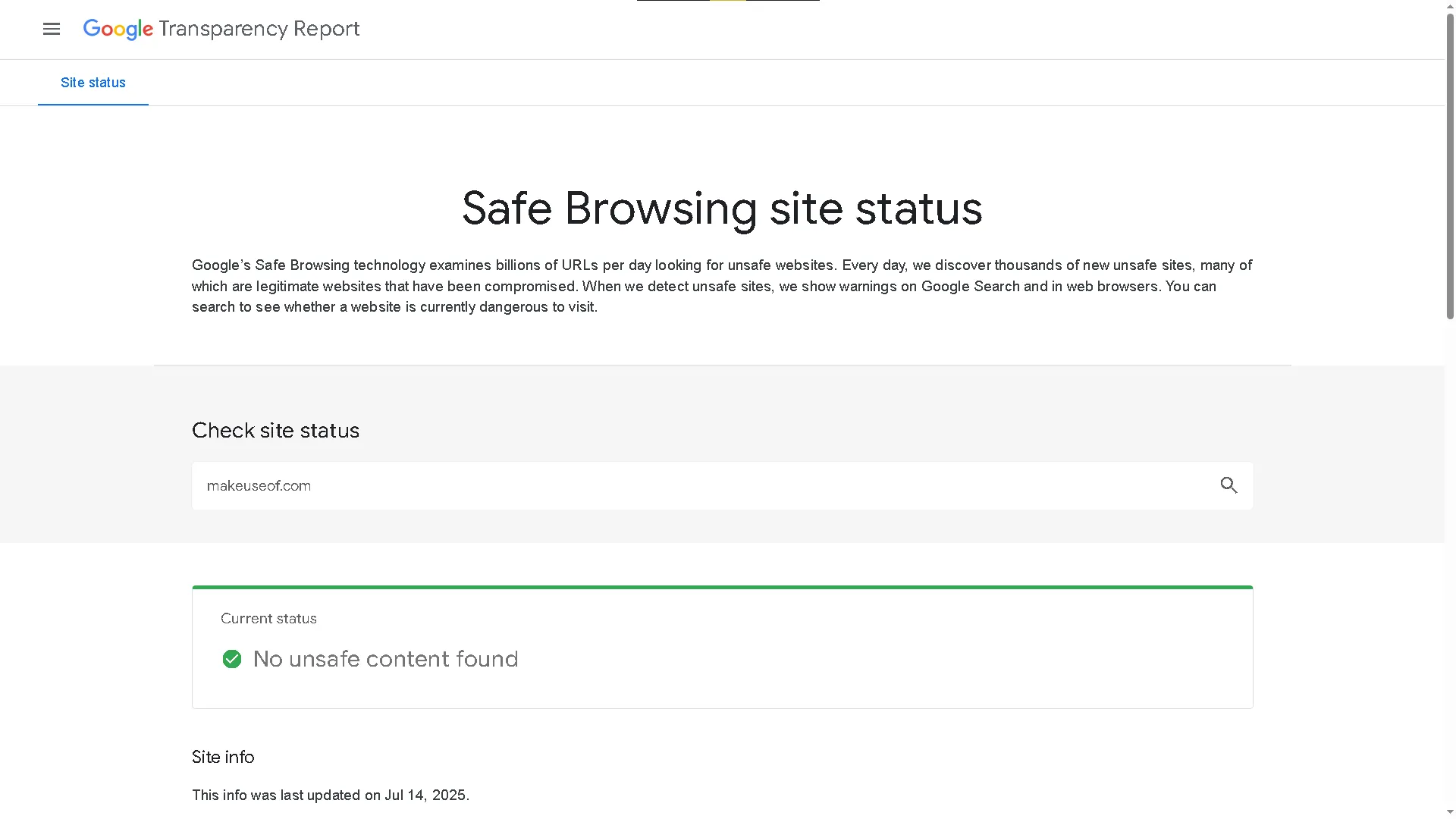 Giao diện Google Transparency Report, nơi người dùng kiểm tra độ an toàn của trang web trước khi mua sắm trực tuyến.