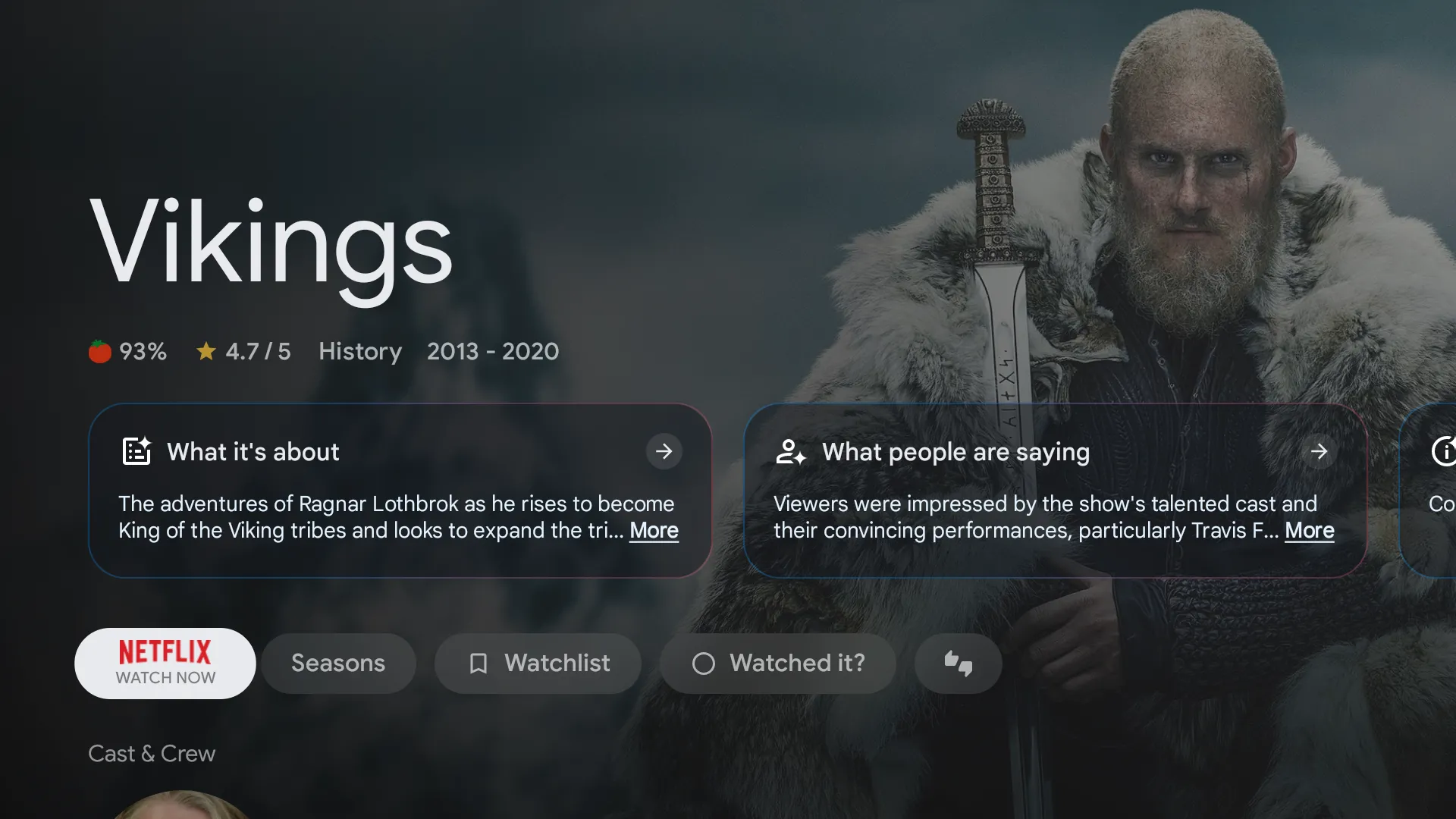 Giao diện Google TV với tính năng tìm kiếm nội dung đa nền tảng, giúp người dùng dễ dàng khám phá phim và chương trình truyền hình.