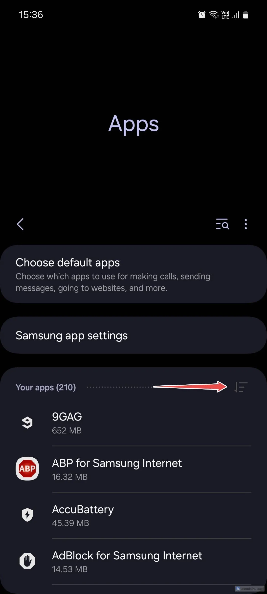Giao diện menu Ứng dụng trong Cài đặt One UI của Samsung hiển thị tùy chọn "Hiển thị ứng dụng hệ thống" để người dùng xem tất cả các ứng dụng trên thiết bị.