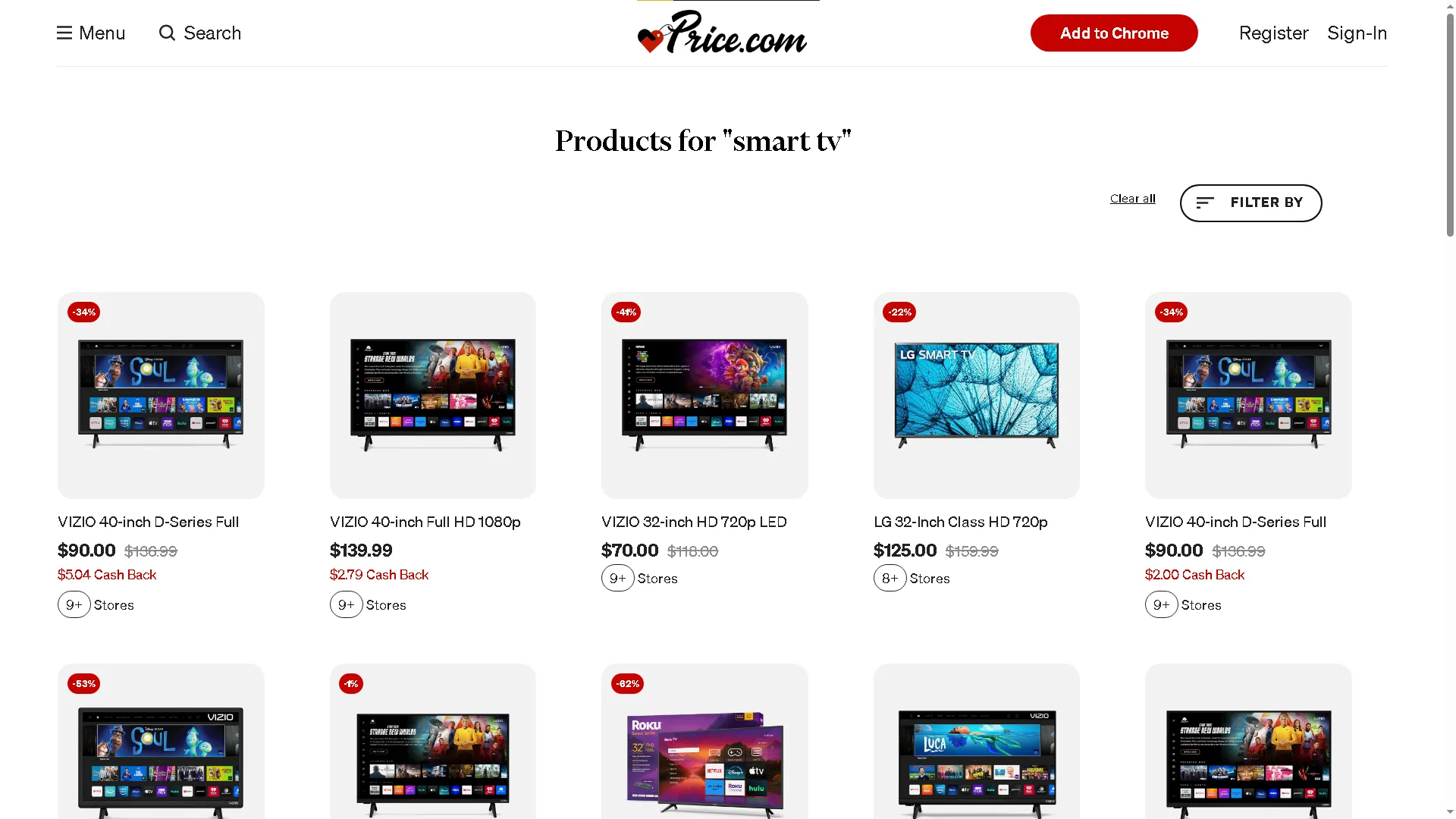 Giao diện một trang web so sánh giá hiển thị kết quả tìm kiếm TV thông minh, giúp người dùng tìm được mức giá tốt nhất.