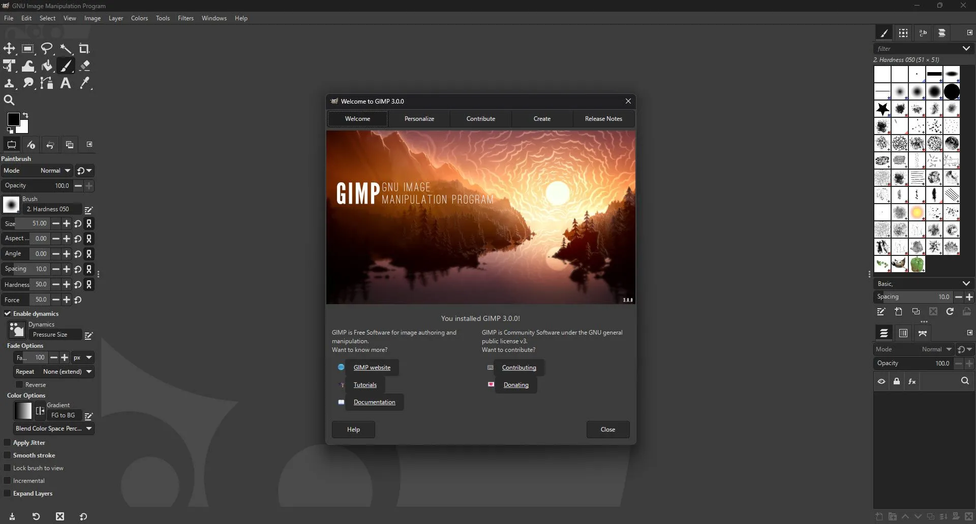Giao diện người dùng hiện đại của GIMP 3.0 với các công cụ được sắp xếp khoa học